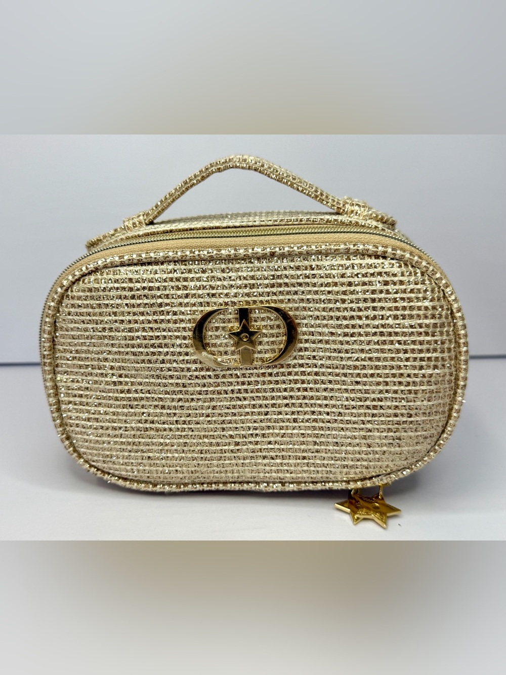 Christian Dior Holiday Gold Cosmetic Bag Christmas 2025 Stars Zip Case ONLY - Picture 1 of 7